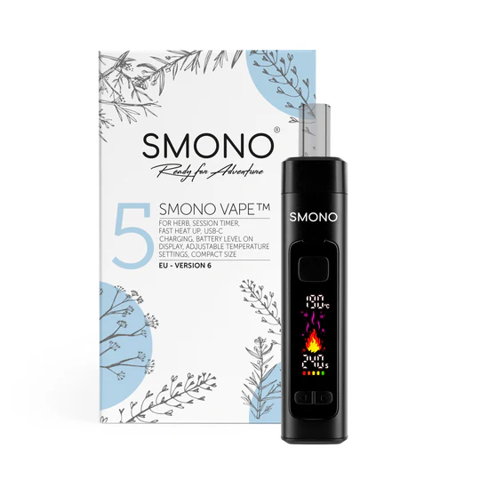 Der Smono 5 ist der ideale Vaporizer für alle, die eine schnelle, geschmacksintensive und unkomplizierte Verdampfung von trockenen Kräutern suchen – perfekt für Einsteiger und jeden, der Wert auf Effizienz und Portabilität legt.