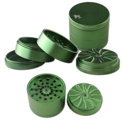 lack Leaf Masher Grinder 4-teilig grün – innovativer Grinder ohne Mahlzähne mit Presssystem, Pollensieb, Auffangkammer und Pollenspachtel. Schonend & effizient.